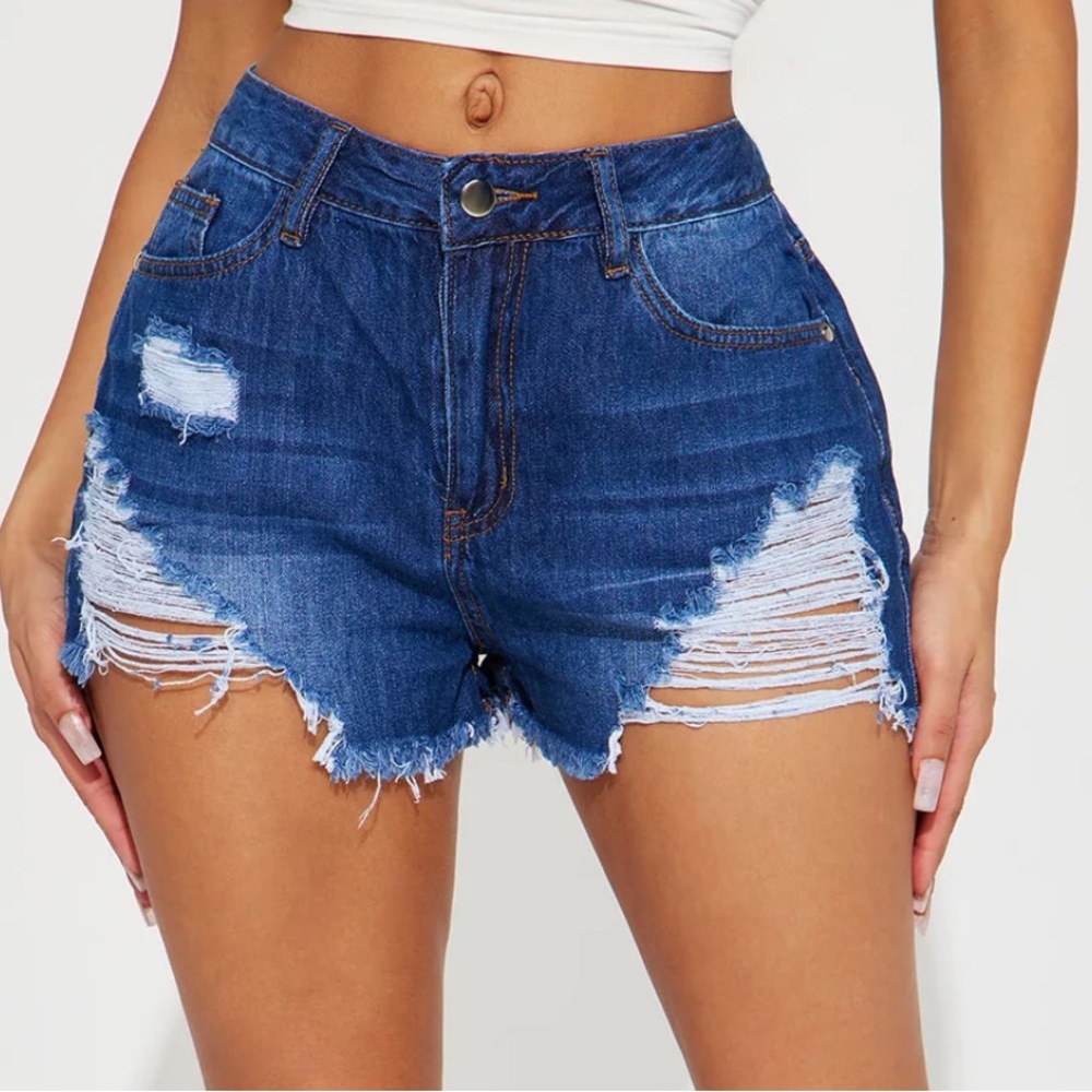 Distressed Blue Denim Shorts